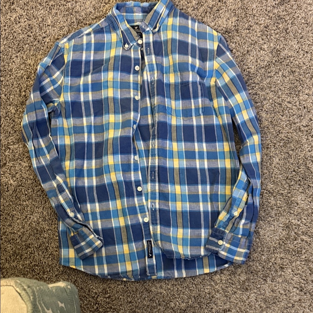 American Eagle Outfitters Blue and Yellow Checkered Shirt